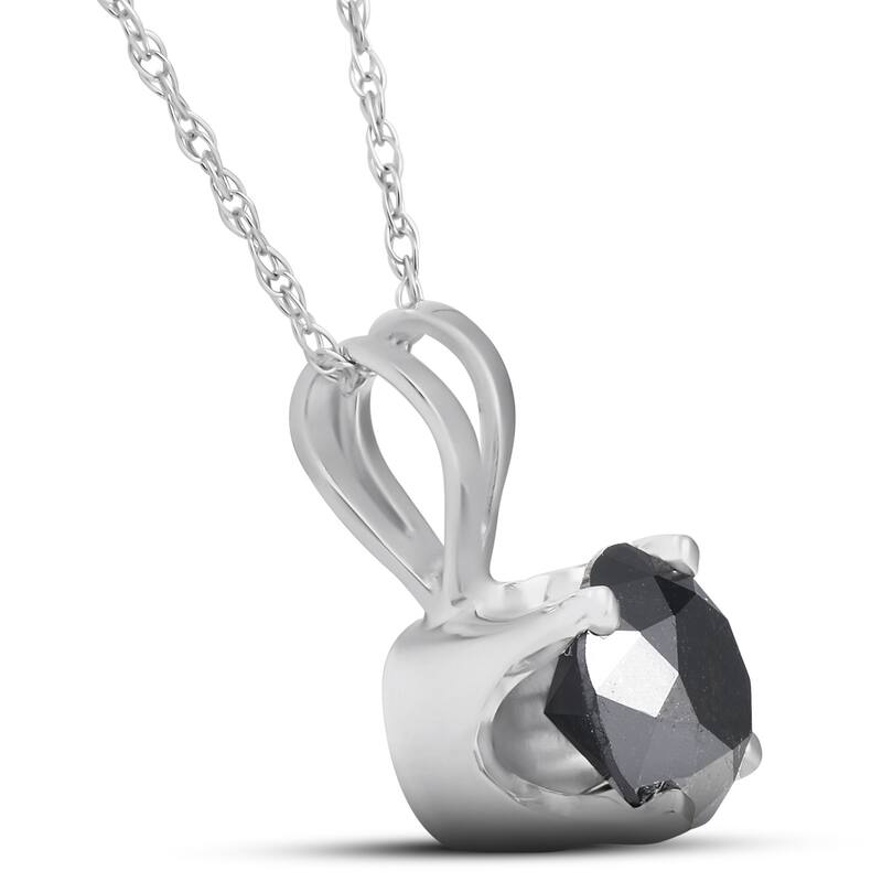 1 CT Black Diamond Solitaire Pendant-Necklace in White Gold on an 18" Chain