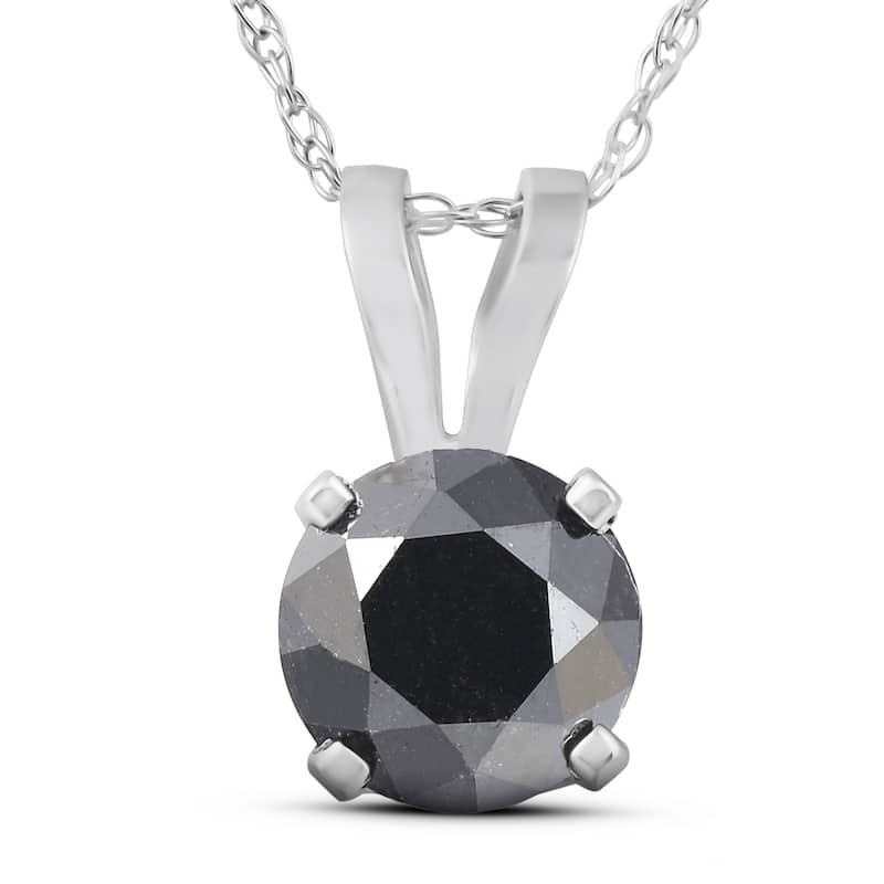 1 CT Black Diamond Solitaire Pendant-Necklace in White Gold on an 18" Chain