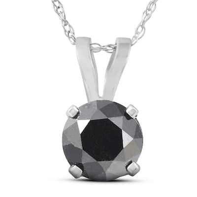 1 CT Black Diamond Solitaire Pendant-Necklace in White Gold on an 18" Chain