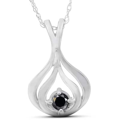 Solitaire Round Black Diamond Pendant & 18" Chain White Gold