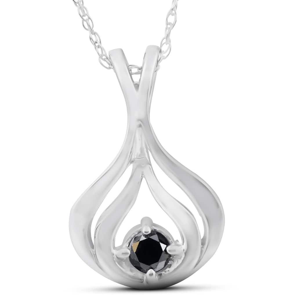 Solitaire Round Black Diamond Pendant & 18" Chain White Gold
