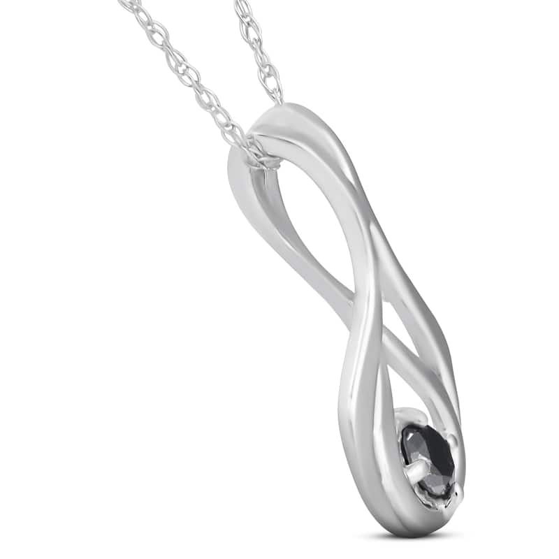 Solitaire Round Black Diamond Pendant & 18" Chain White Gold