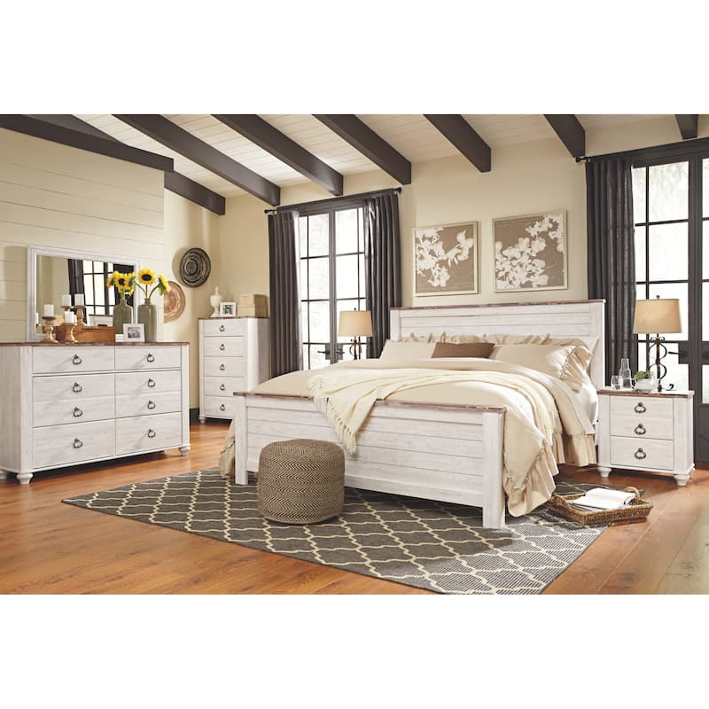 Willowton California King Panel Bed - Whitewash - Width: 81.00"Depth: 87.00"Height: 54.00"