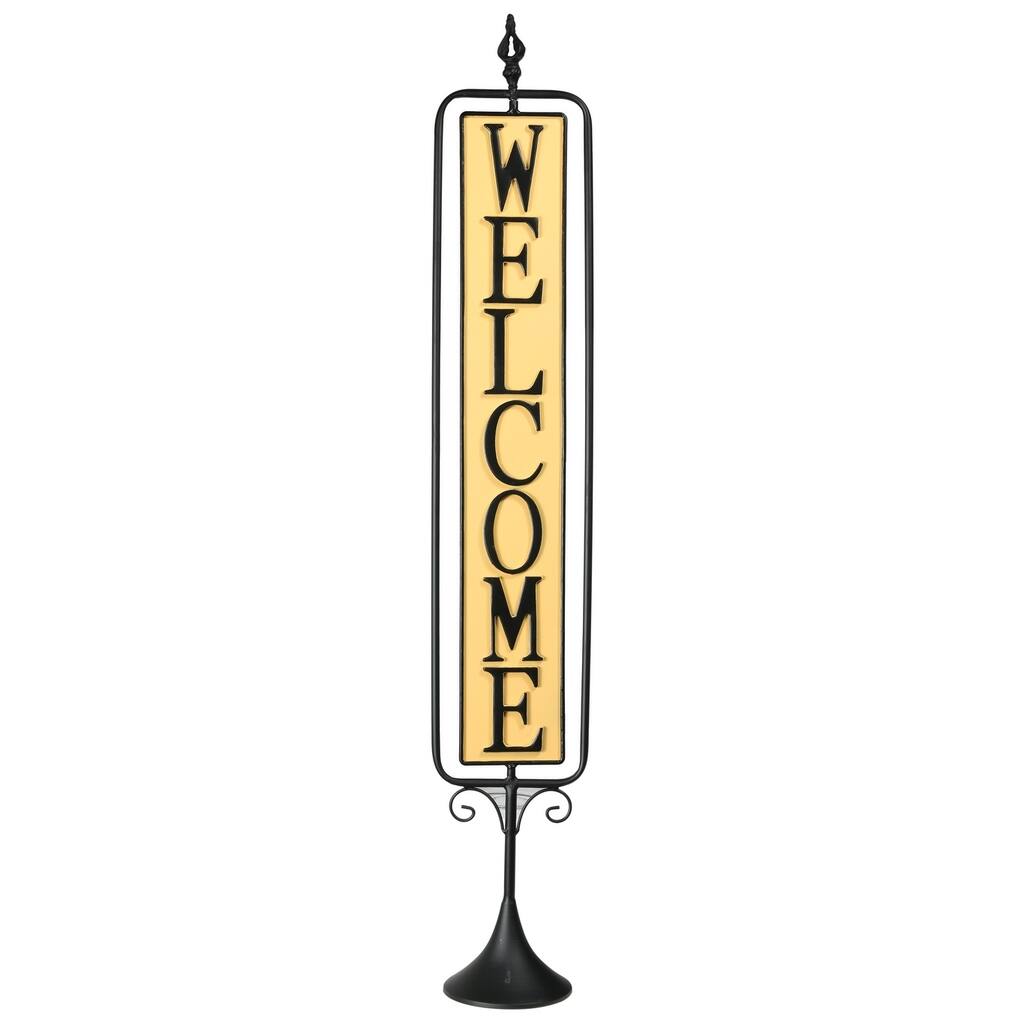 UTC16707: Metal Rectangle Signage with Rotating "Welcome" Coated Finish Yellow