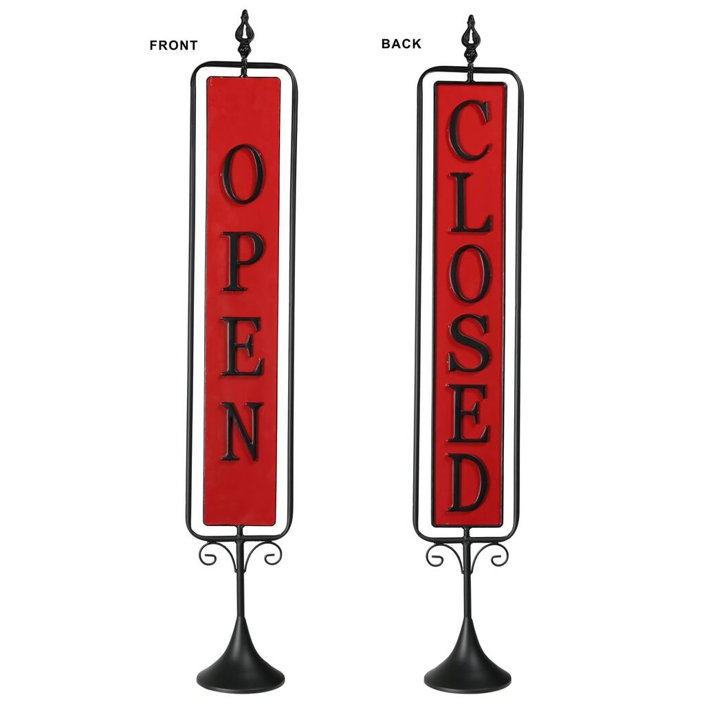 UTC16708: Metal Rectangle Signage with Rotating "OPEN and CLOSE" Coated Finish Red