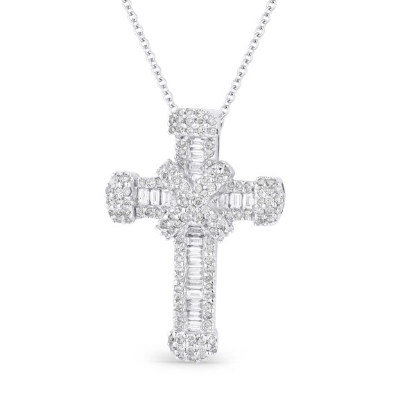 18K White Gold Cross Pendant-Necklace with 0.51-ct Round White Diamonds