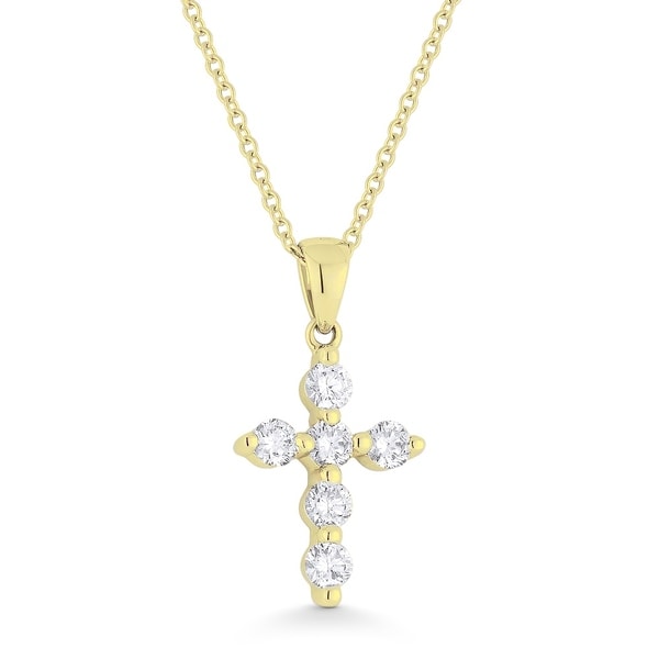14K Yellow Gold Cross Pendant-Necklace with 0.38-ct Round White Diamonds