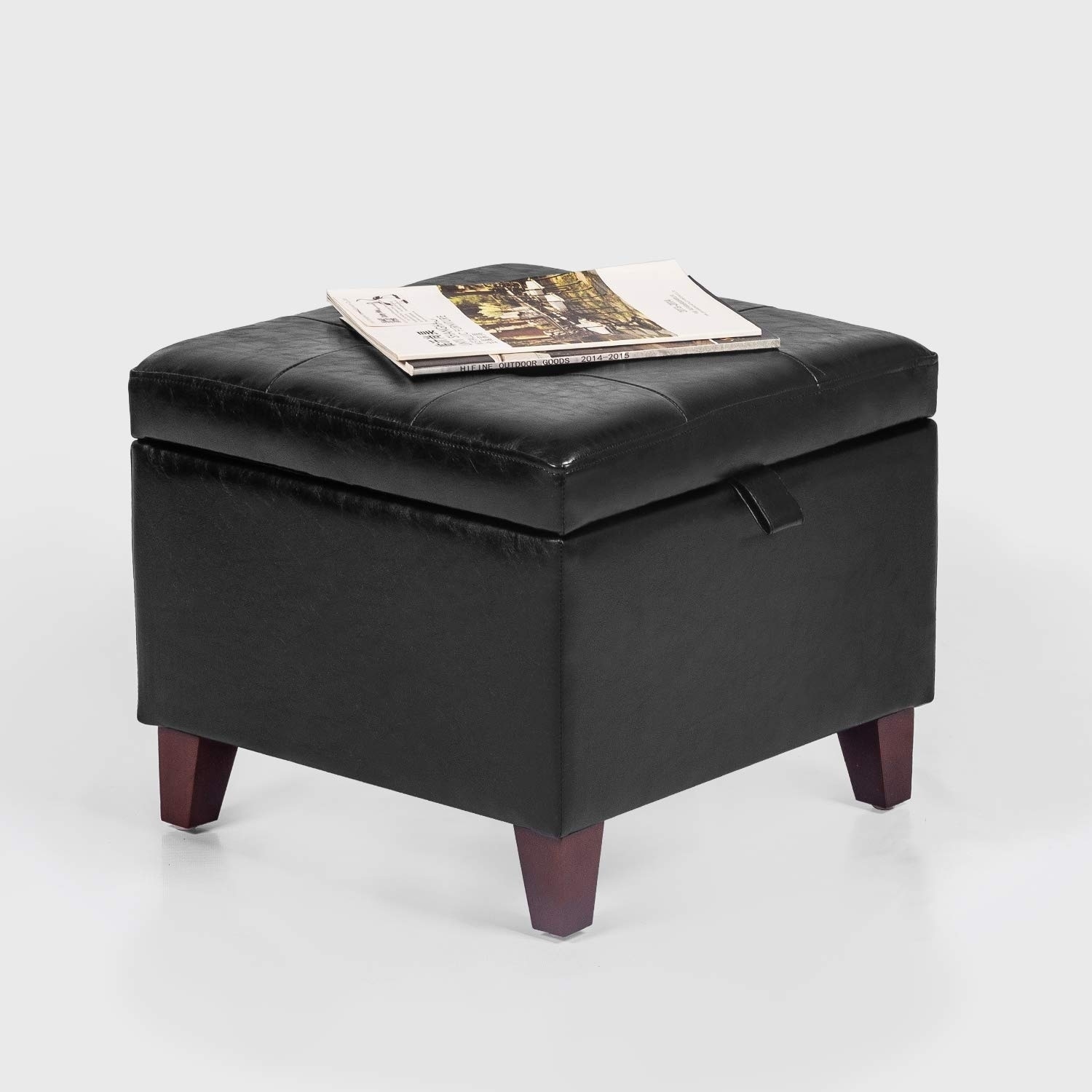 Adeco Square Faux Leather Storage Ottoman With Tufted Flip Faux Leather Storage Ottoman