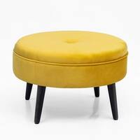 Adeco Round Tufted Fabric Ottoman Foot Rest Footstool - 23x23x14.5 Inch, Sunset Yellow