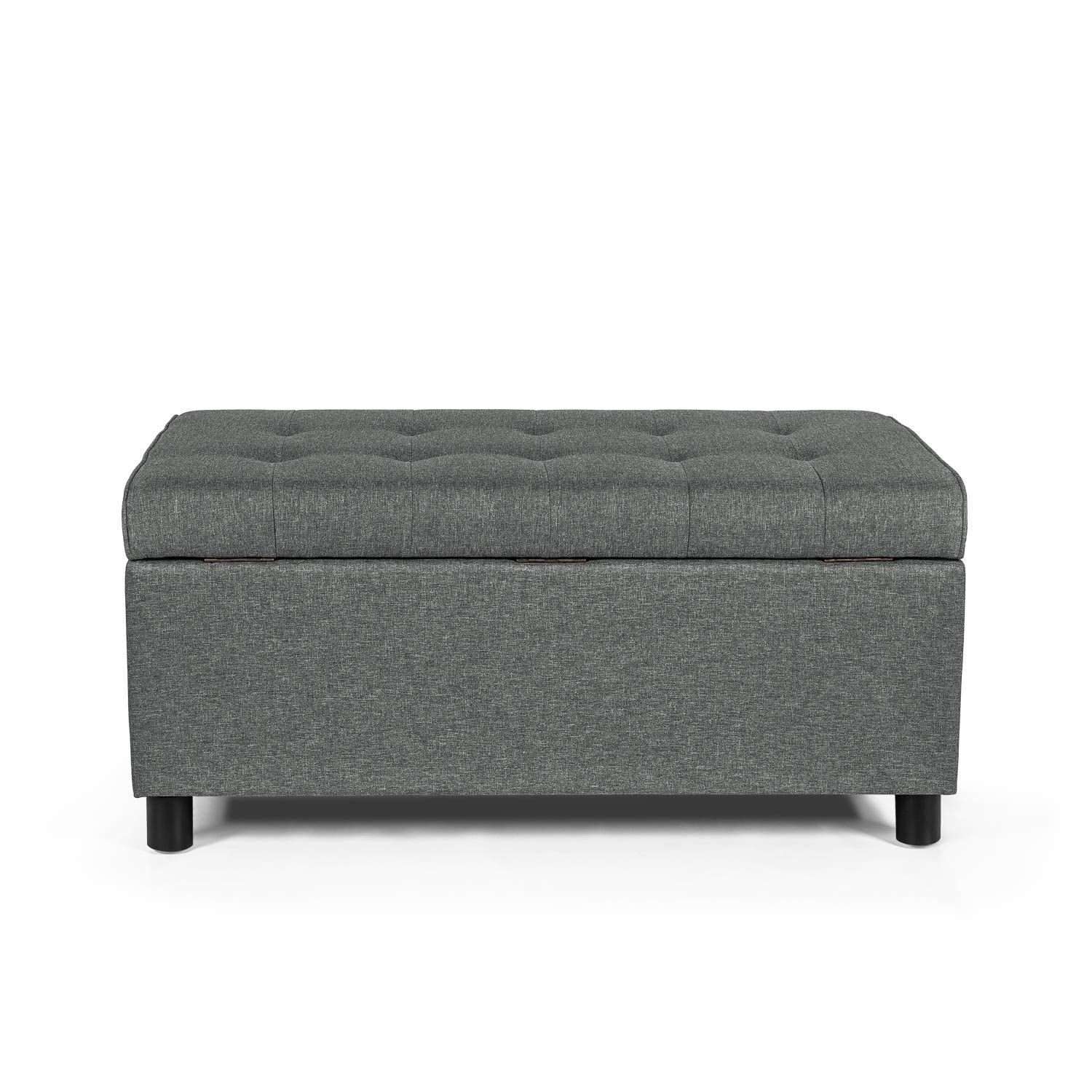 Adeco Classic Rectangular Tufted Fabric Ottoman Bench With Large Storage
