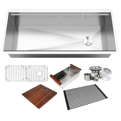 42 in. Stainless Steel ALL-IN-ONE Workstation 16-Gauge Undermount Single Bowl Kitchen Sink w/ Build-in Ledge and Accessories