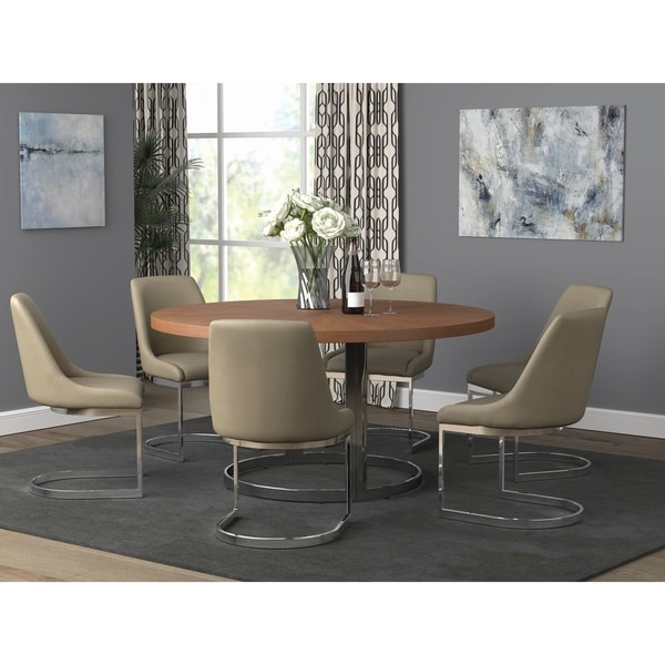 Harlan Natural Cherry and Chrome Round Dining Table. Opens flyout.