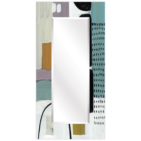 Abstract Rectangular Beveled Wall Mirror on Free Floating Printed Tempered Glass - 36" x 72"