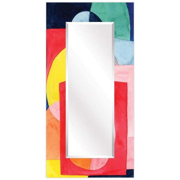Launder Rectangular Beveled Wall Mirror on Free Floating Printed Tempered Glass - 36" x 72"