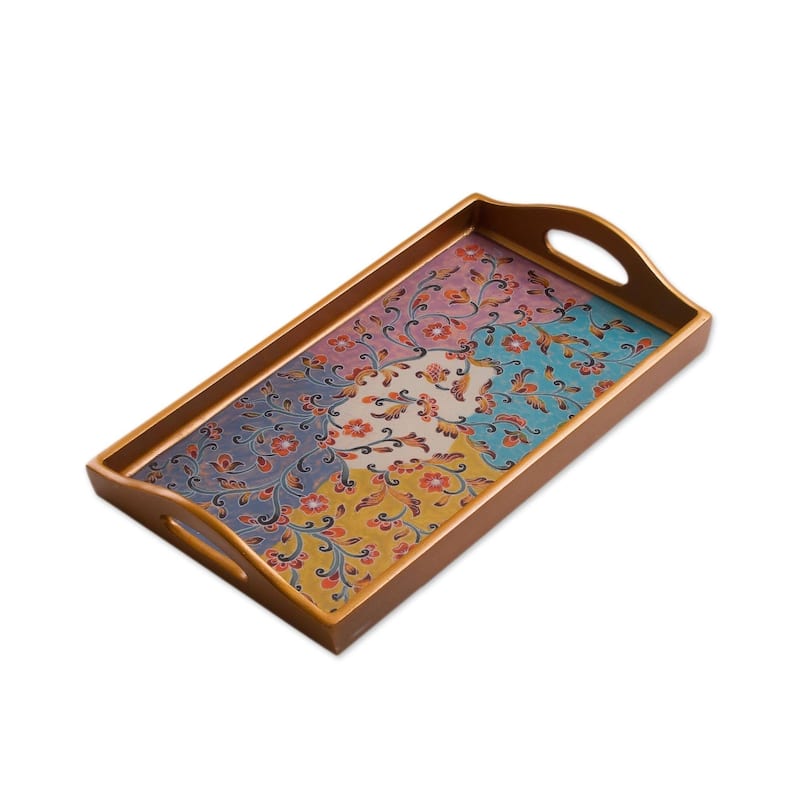 NOVICA Handmade Margarita Joy Reverse Painted Glass Tray (Peru) - Multi - 1 Piece
