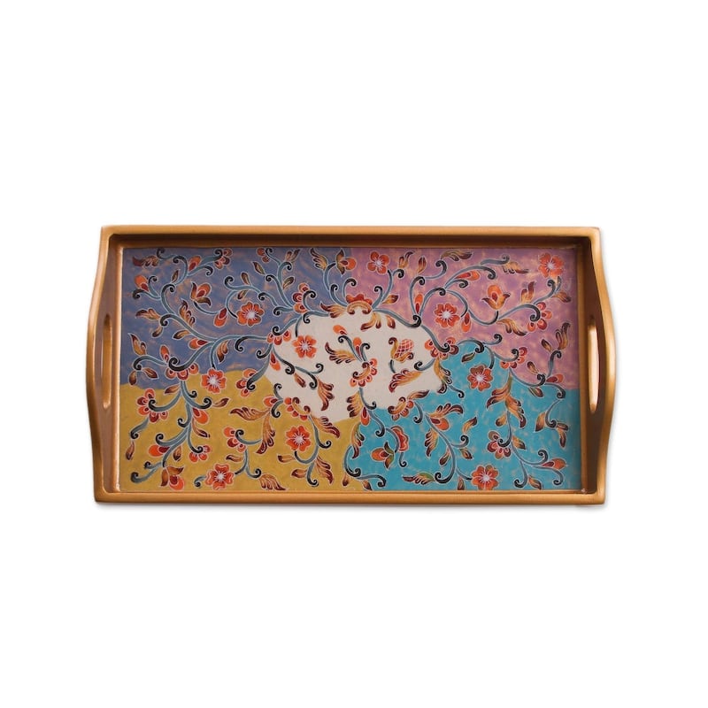 NOVICA Handmade Margarita Joy Reverse Painted Glass Tray (Peru)