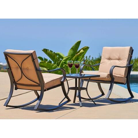 Solaura Outdoor 3-Piece Rocking Metal Bistro Set w/ Coffee Table
