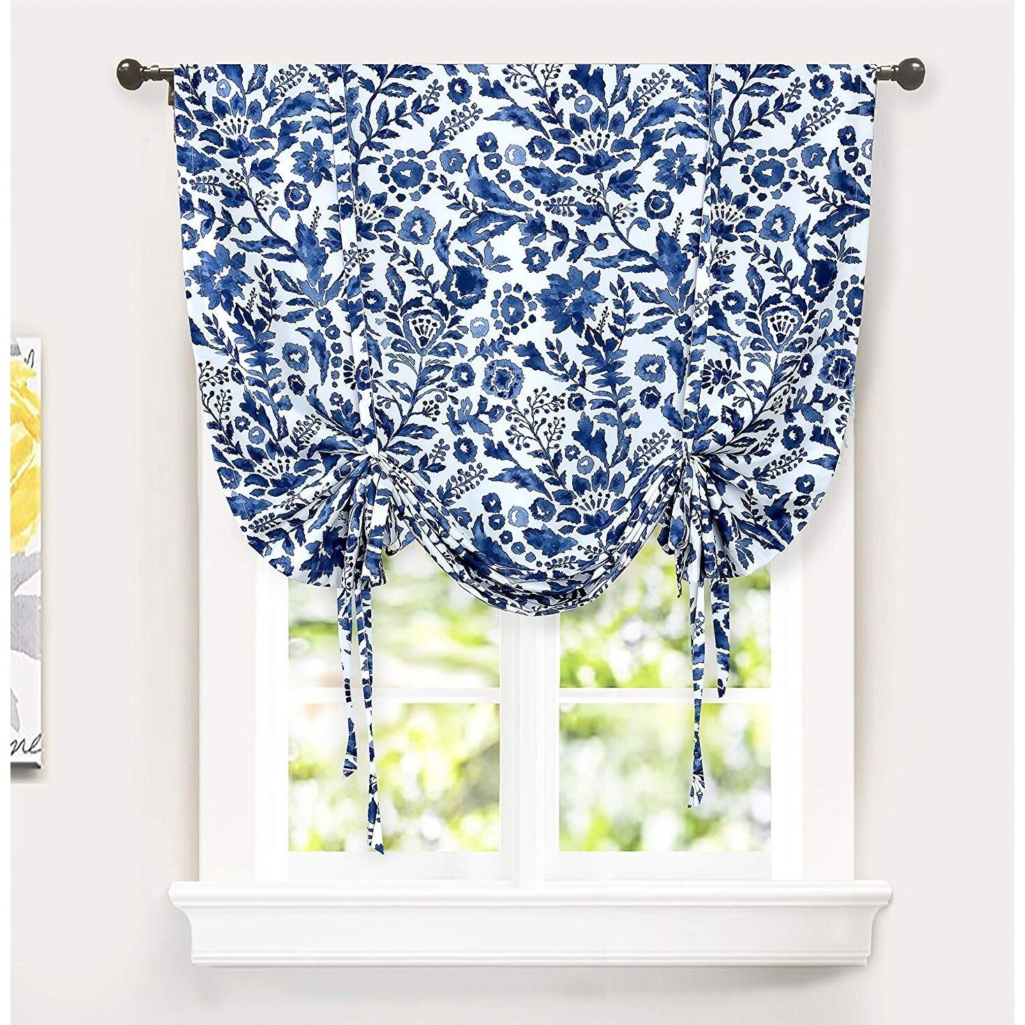 Shop Porch Den Ouzel Floral Watercolor Tie Up Single Curtain