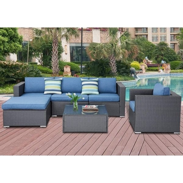 Shop Solaura Outdoor 6 Piece Grey Wicker Sectional Sofa Set Overstock 29308494