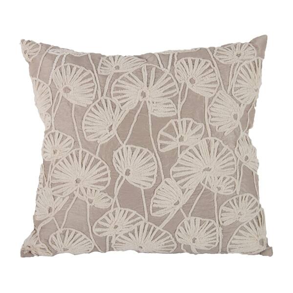 Nature Inspired Poly Dupioni Pillow with Embroidery, Gray and White ...