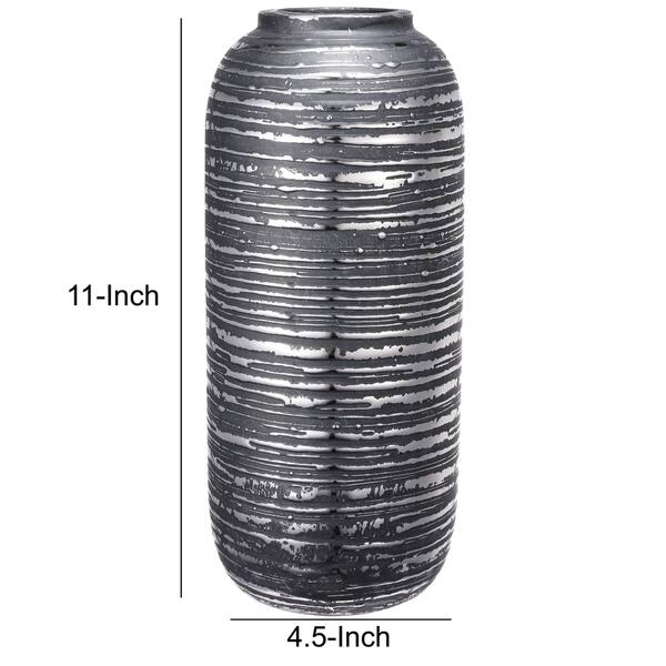 Cylindrical Rimmed Vase Ceramic Cylindrical Vase with Rimmed Texture, Tall, Silver and Gray ...