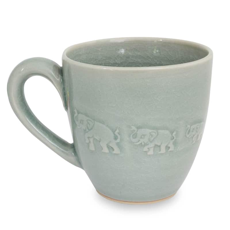 Handmade Blue Elephant Walk Celadon Ceramic Mug (Thailand)