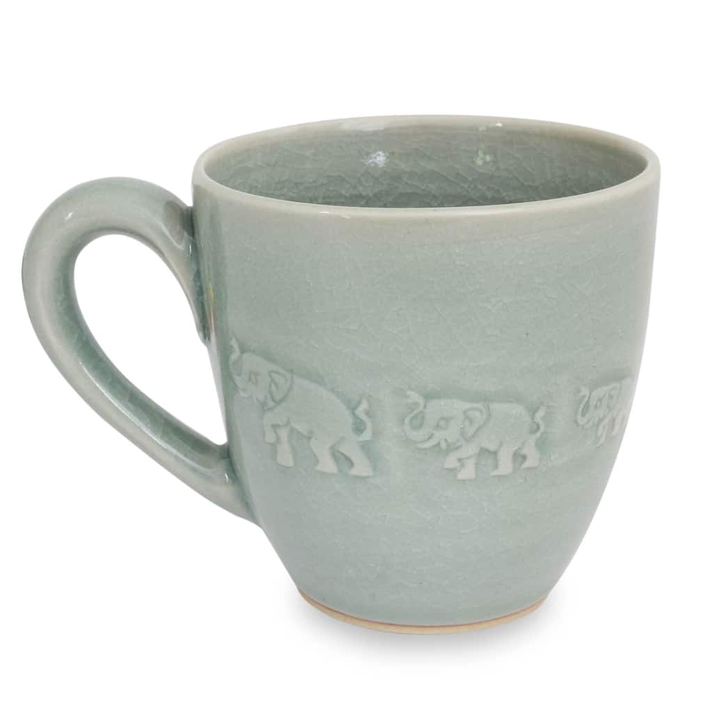 Handmade Blue Elephant Walk Celadon Ceramic Mug (Thailand)