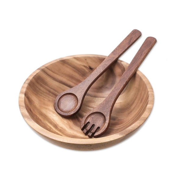 Handmade Share Wood Salad Bowls, Set of 3 (Thailand) - Brown - N/A