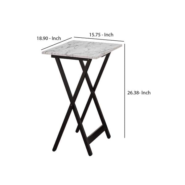 5 Piece Foldable Tray Table Set with Faux Marble Top, Brown and White