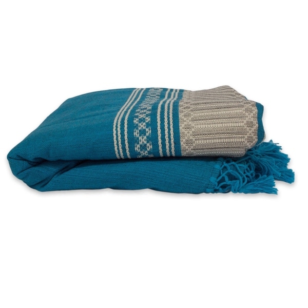 Handmade Zapotec Sky Zapotec Cotton Twin Bedspread (Mexico). Opens flyout.