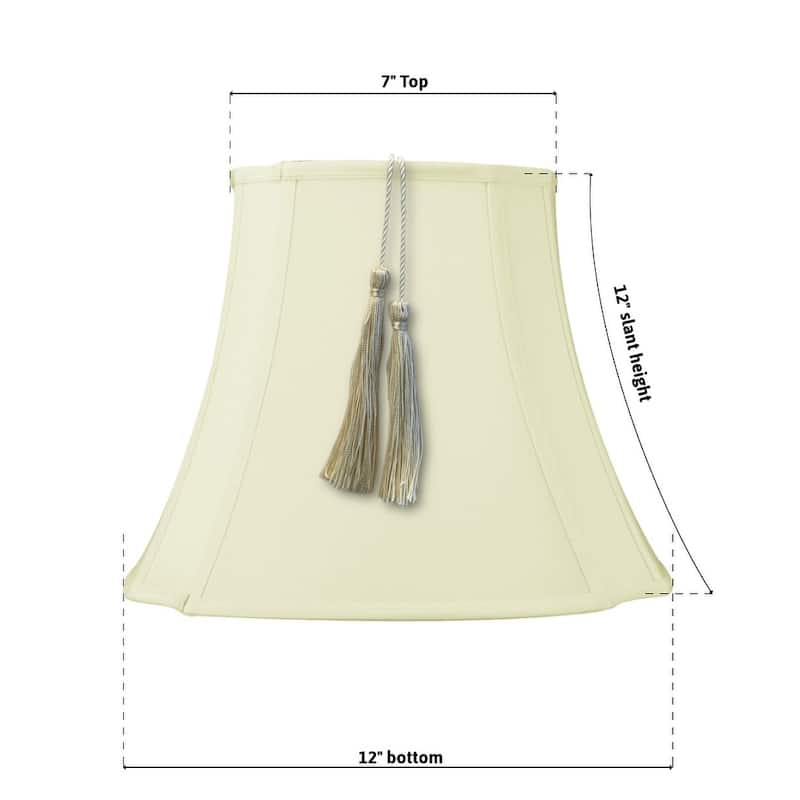 7x12x12 French Oval Piped Tassel Lampshade, Eggshell Shantung Fabric