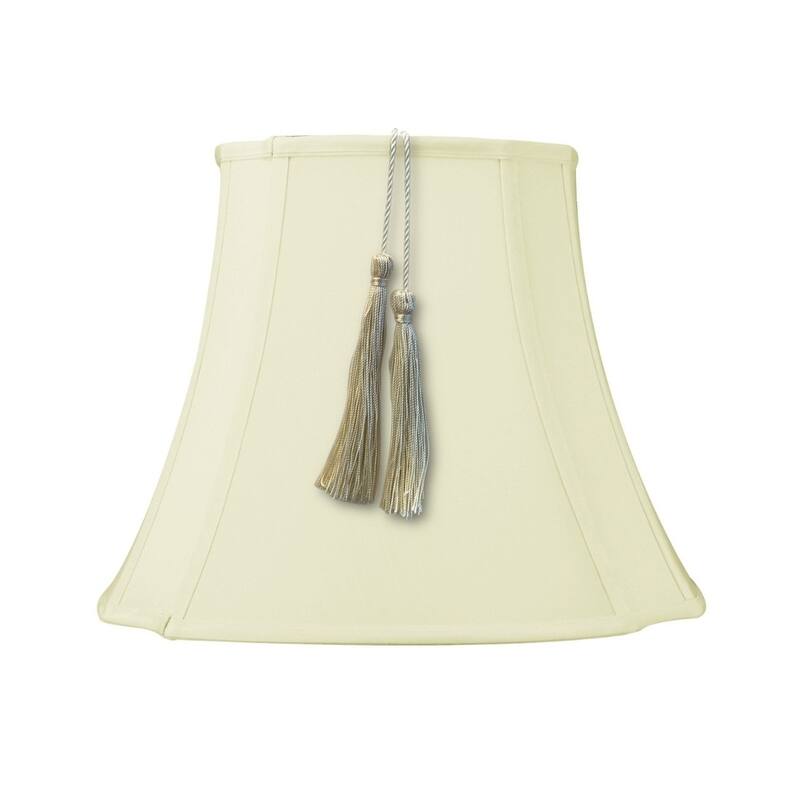 7x12x12 French Oval Piped Tassel Lampshade, Eggshell Shantung Fabric