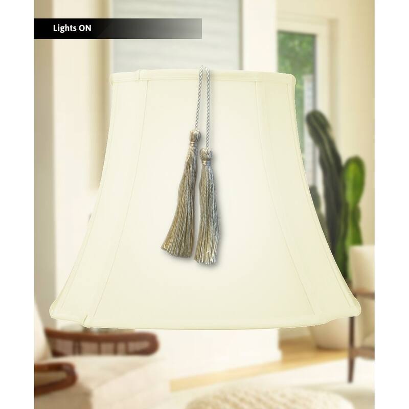 7x12x12 French Oval Piped Tassel Lampshade, Eggshell Shantung Fabric