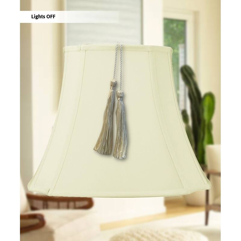 7x12x12 French Oval Piped Tassel Lampshade, Eggshell Shantung Fabric