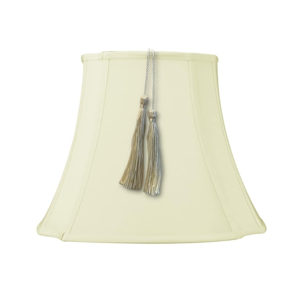 7x12x12 French Oval Piped Tassel Lampshade, Eggshell Shantung Fabric