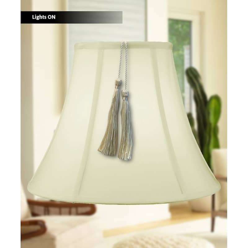 9x18x13.5 Bell Tassel Lampshade, Eggshell Shantung Fabric