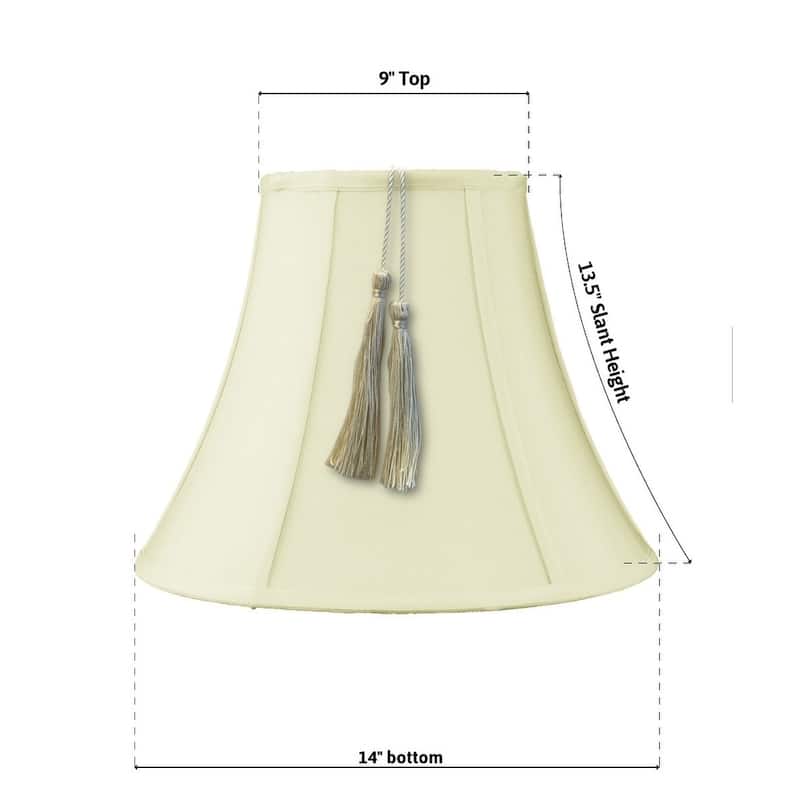 9x18x13.5 Bell Tassel Lampshade, Eggshell Shantung Fabric