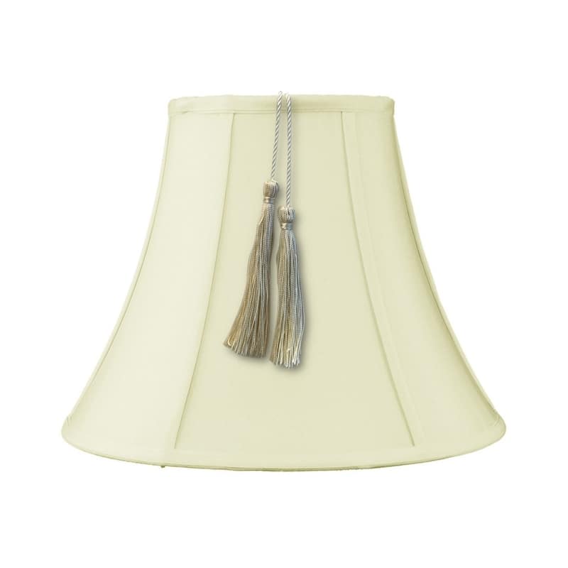 9x18x13.5 Bell Tassel Lampshade, Eggshell Shantung Fabric