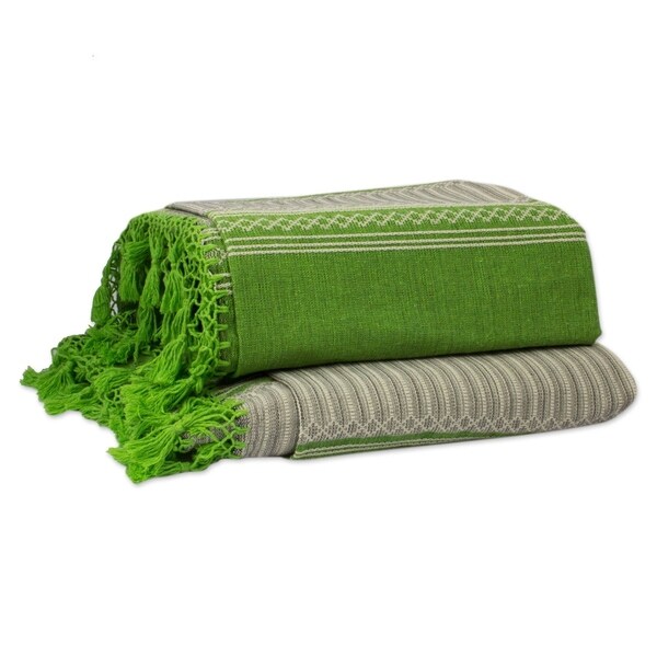 Handmade Oaxaca Fields Zapotec Cotton King Bedspread (Mexico). Opens flyout.