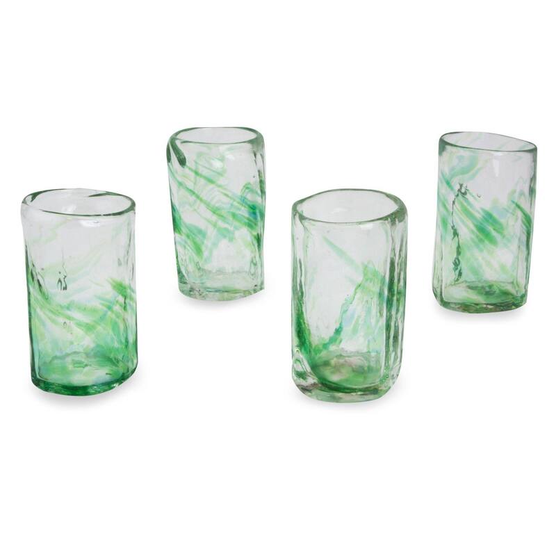 Handmade Jade Mist Blown Glass Shot Glasses, Set of 4 (Mexico) - N/A