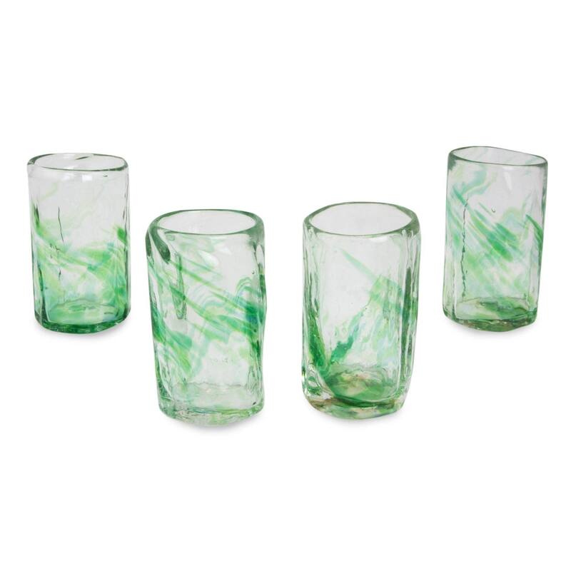 Handmade Jade Mist Blown Glass Shot Glasses, Set of 4 (Mexico) - N/A - N/A