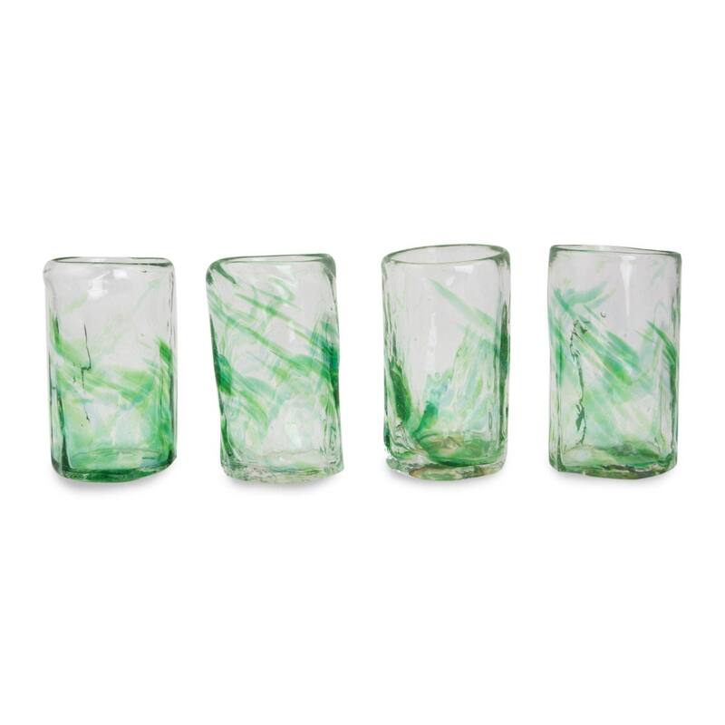 Handmade Jade Mist Blown Glass Shot Glasses, Set of 4 (Mexico) - N/A