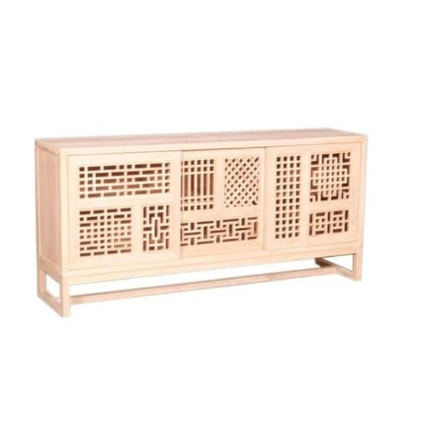 Artissance Natural Wood Carved Lattice Sideboard With Stand, 33.5 Inch ...