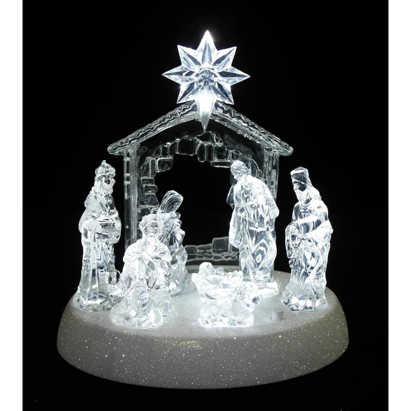 7.5" Clear Battery Operated LED Lighted Christmas Nativity Scene