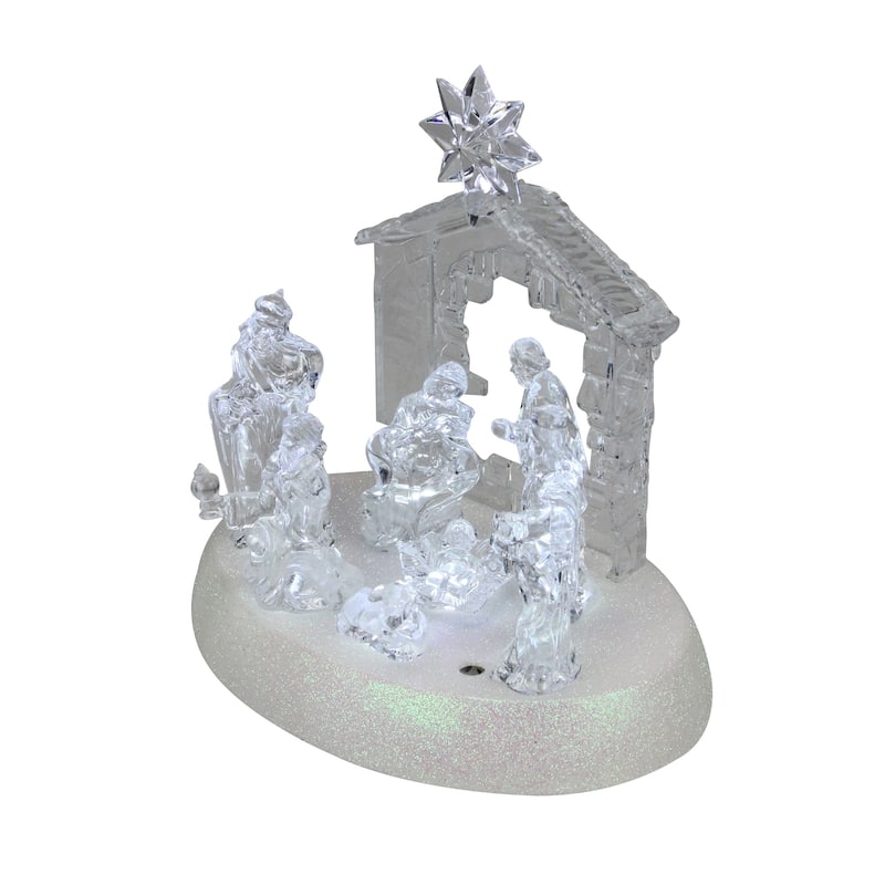 7.5" Clear Battery Operated LED Lighted Christmas Nativity Scene