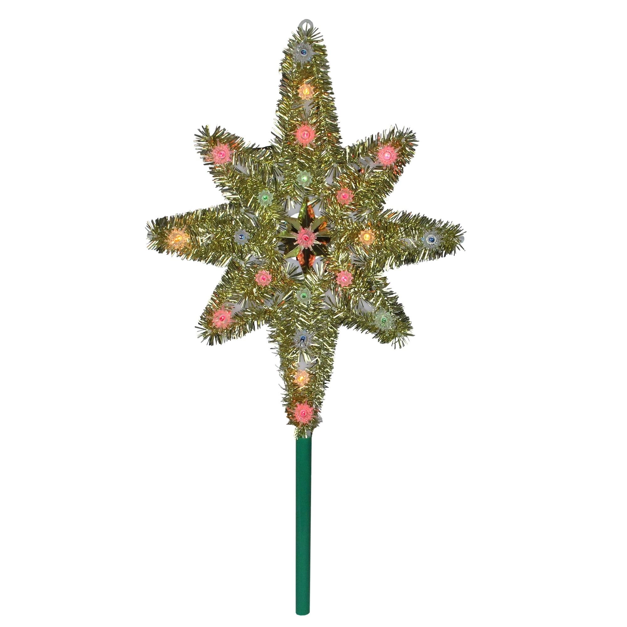 21" Gold Tinsel Star of Bethlehem Christmas Tree Topper Multi Lights