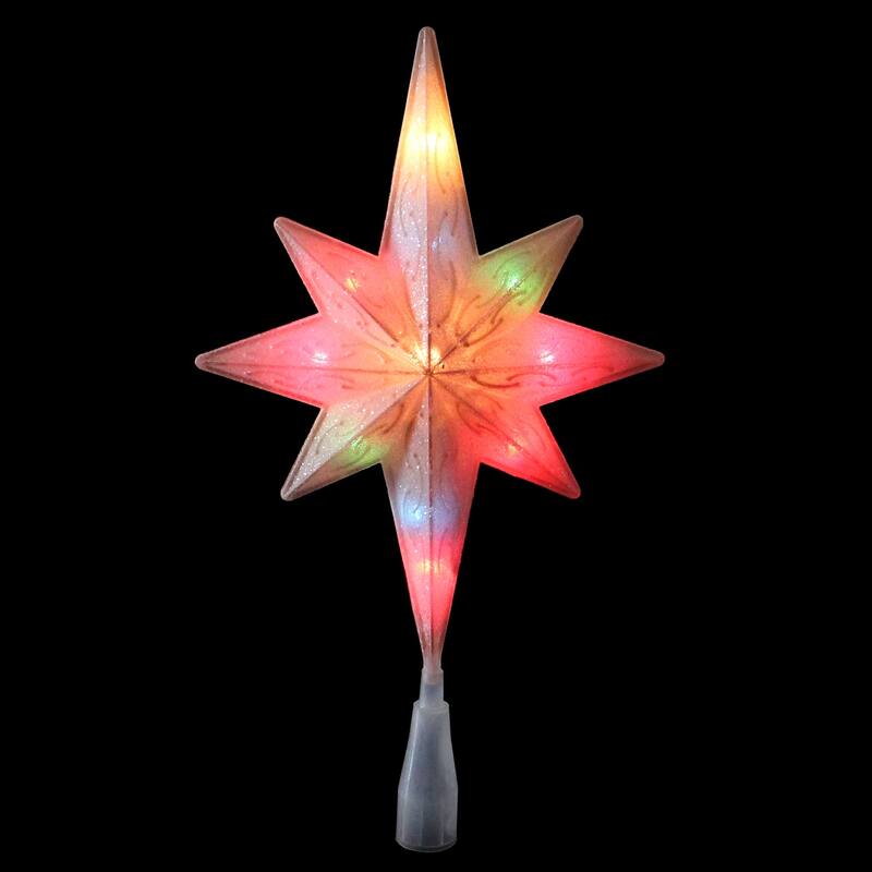 11" White Frosted Bethlehem Star with Gold Scrolling Christmas Tree Topper - Multi Lights - 11