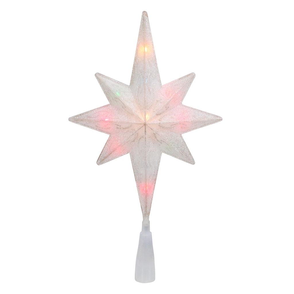11" White Frosted Bethlehem Star with Gold Scrolling Christmas Tree Topper - Multi Lights - 11