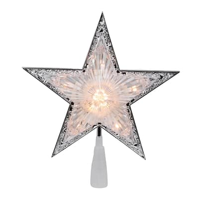 9" Silver and Clear Crystal 5 Point Star Christmas Tree Topper