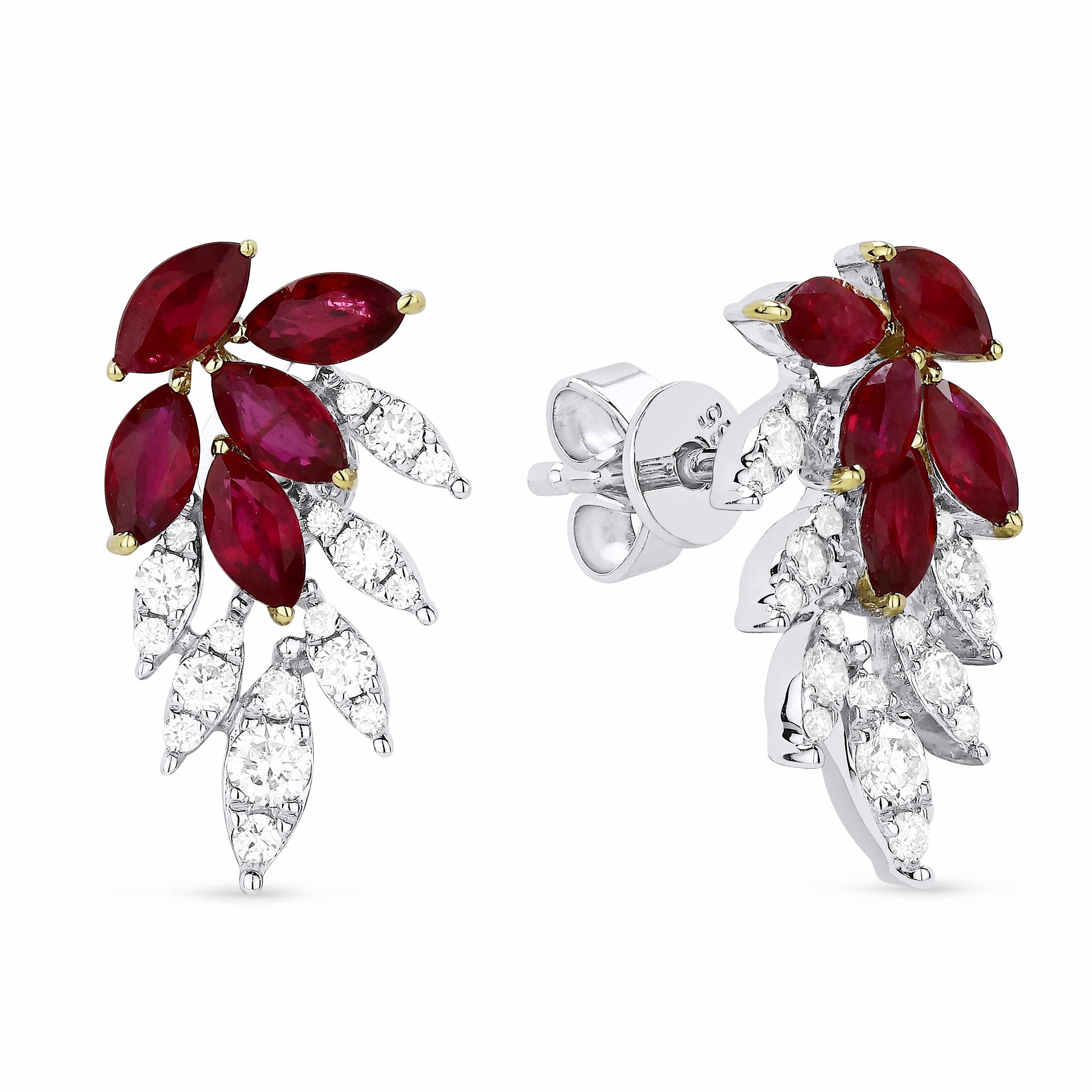 1.07 Ct Oval Red Garnet White Diamond 14K Yellow Gold Earrings